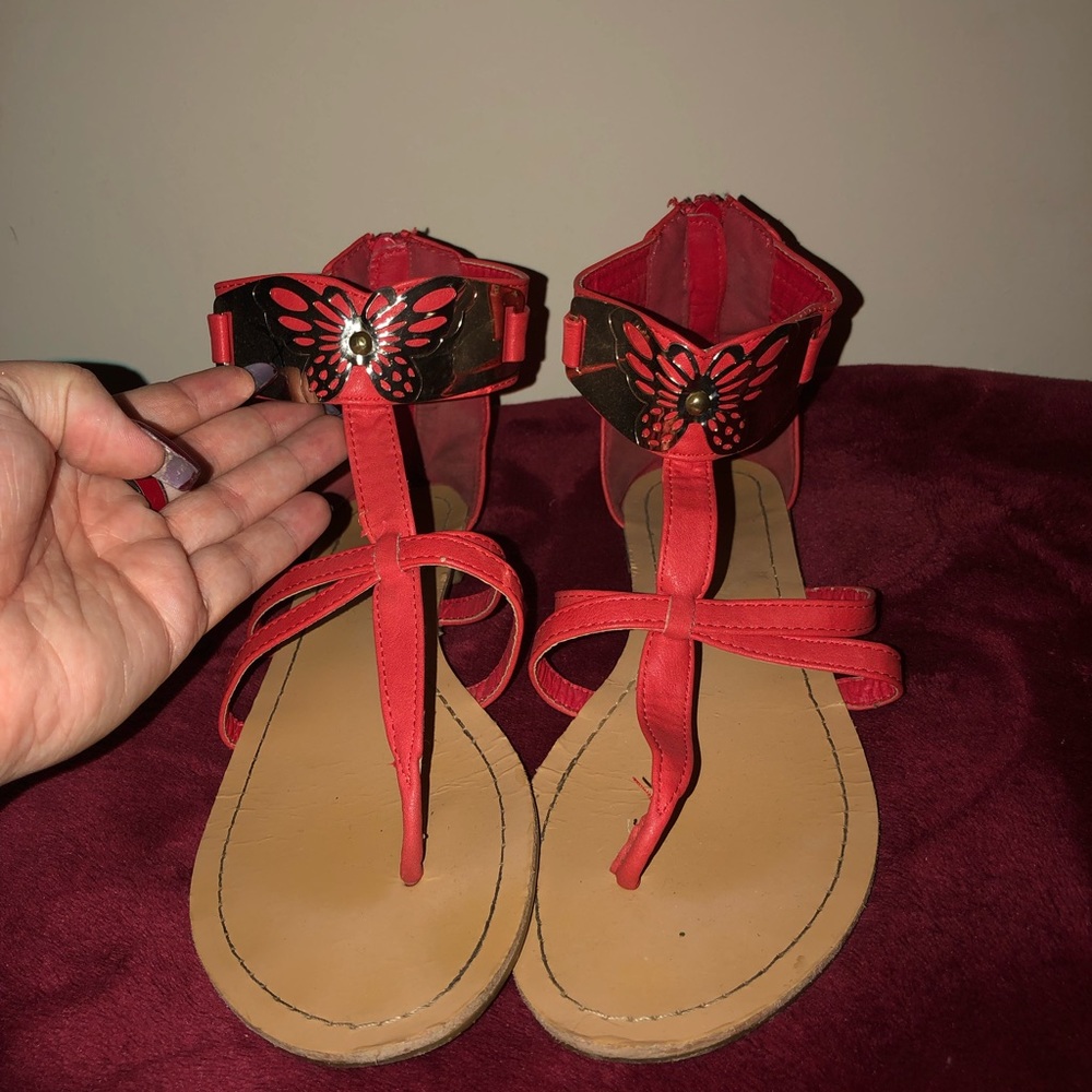 Orange/Red Bamboo Gold Butterfly Thong Sandals